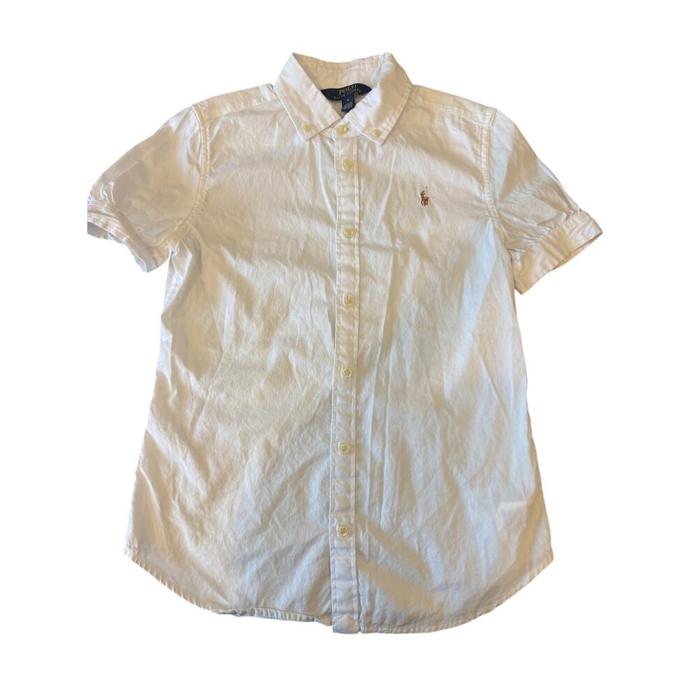 POLO RALPH LAUREN White Oxford Button Down Shirt Top Girls Kids 14 Preppy Cotton